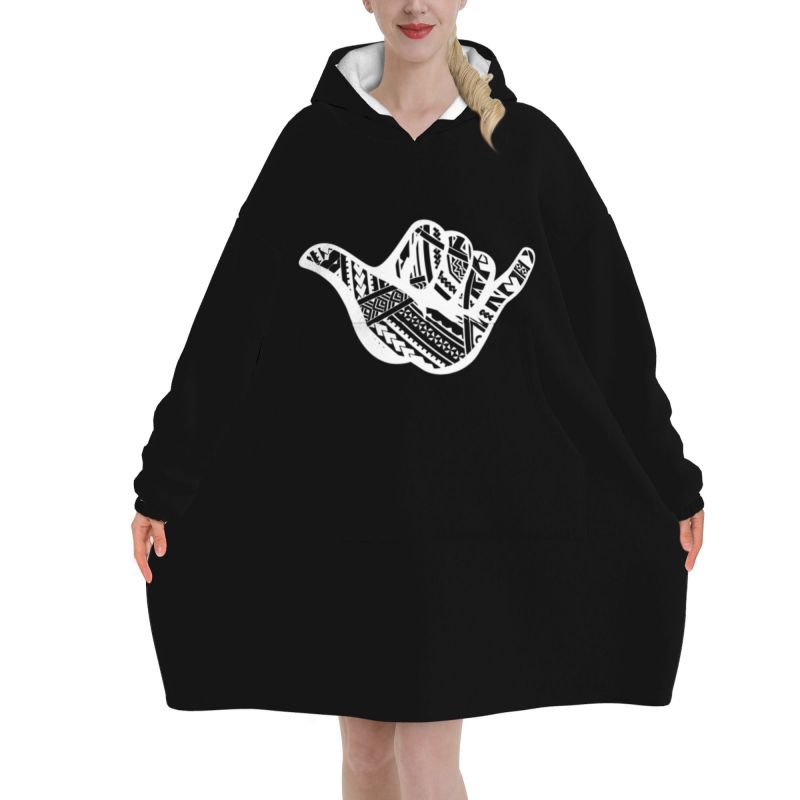 Sherpa Hoodie Fleece - Couverture à capuche imprimée Tribal Shaka,